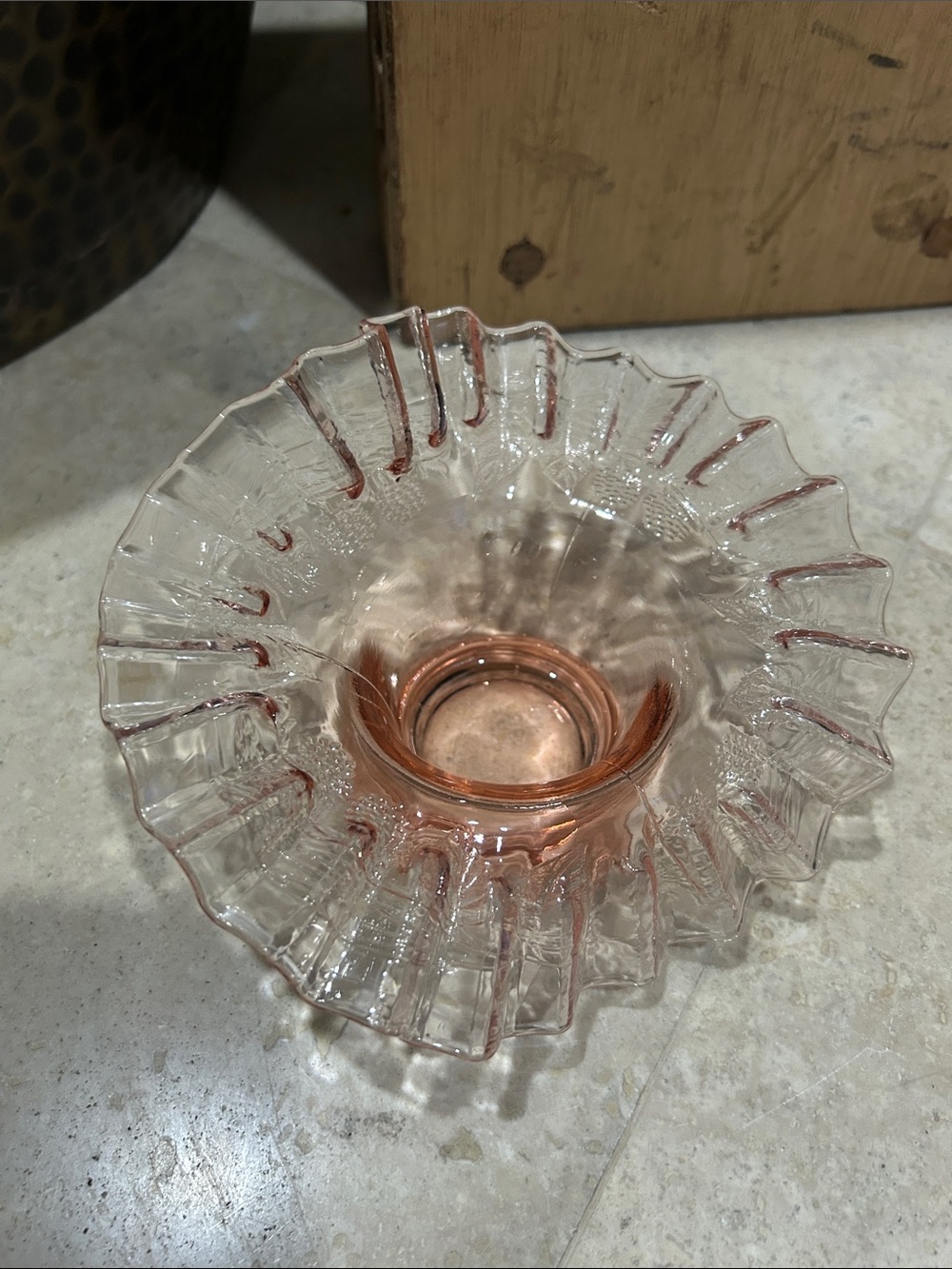 vintage FENTON clear pink ruffled glass candy dish - Picture 2 of 11